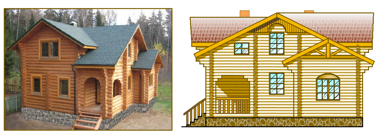 Рабочий Проект. Загородный деревянный дом из оцилиндрованного бревна с баней и мансардой.