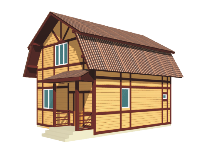 Каркасный деревянный дом с мансардой